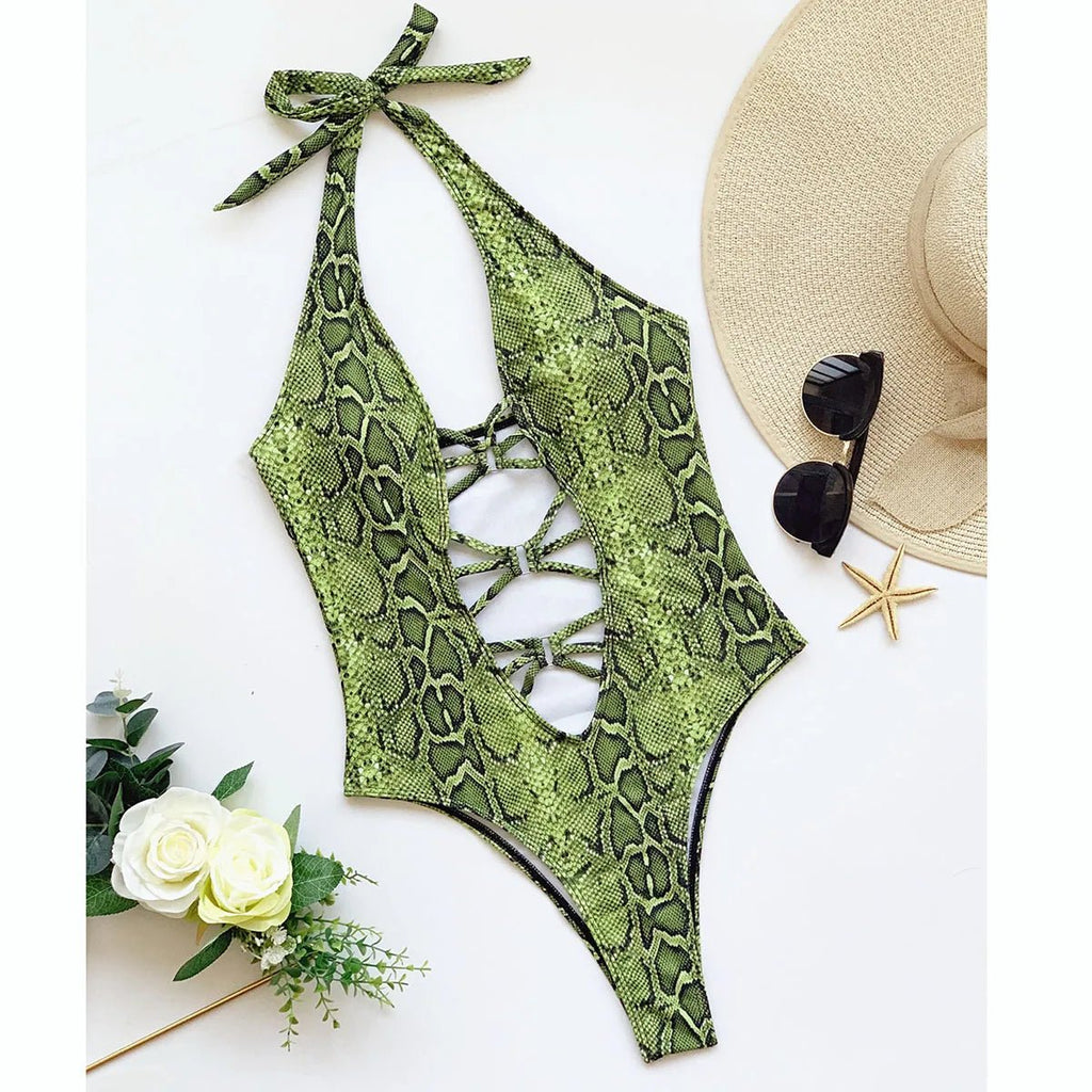 Wild Luxe Snakeskin Halter Monokini - GRANTED STUDIOS