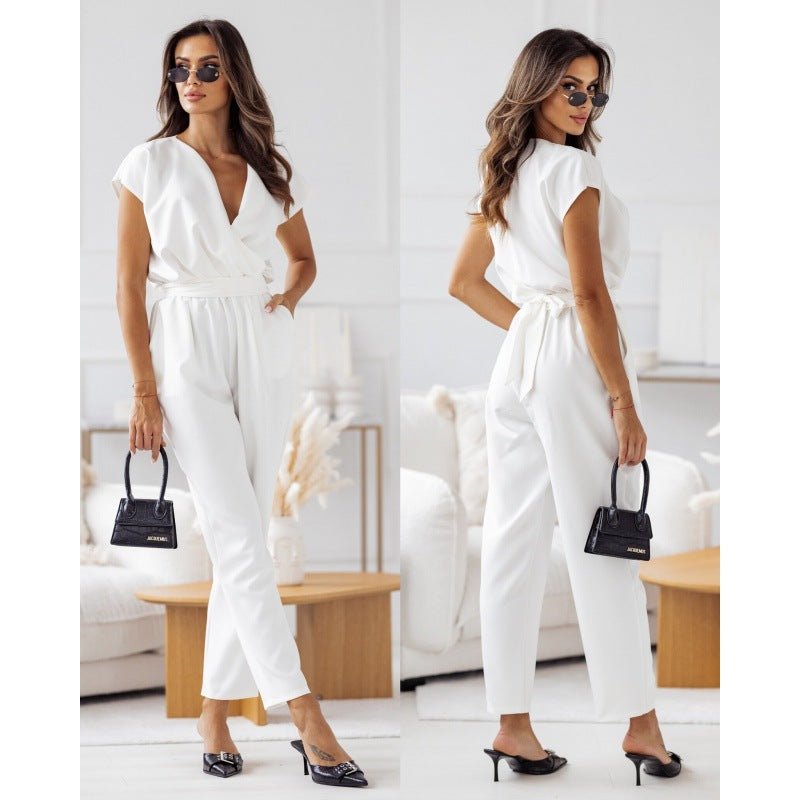 Women's Short-Sleeved Jumpsuit w/ Lace-Up Trousers - GRANTED STUDIOS