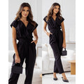 Women's Short-Sleeved Jumpsuit w/ Lace-Up Trousers - GRANTED STUDIOS