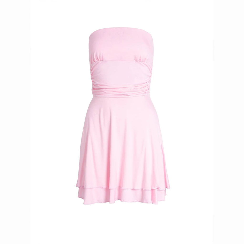 Y2K Pleated Tube Top Mini Dress - GRANTED STUDIOS